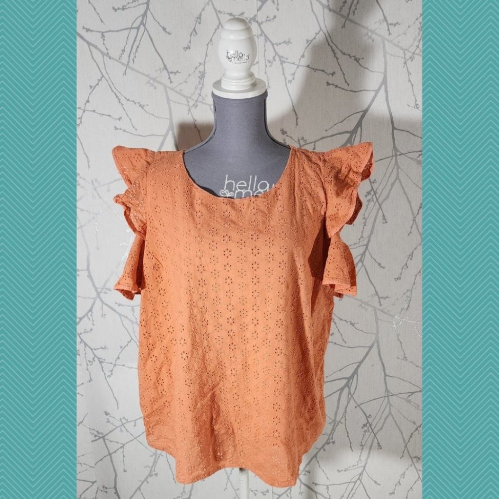 Rock & Roll Cowgirl Orange Floral Eyelet Ruffle S… - image 1